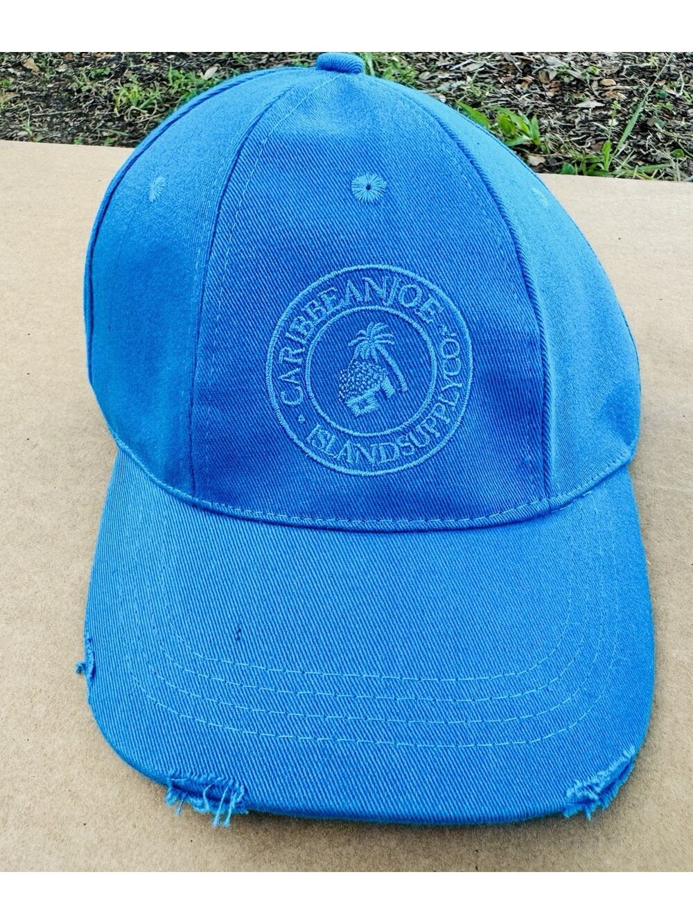 Caribbean Joe Island Supply Blue Distressed Adjustable Tropical Hat NWT OSFM